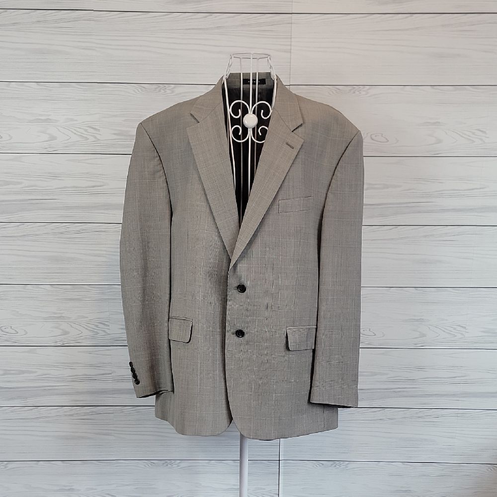 Chaps Suit Jacket Single Breasted Grey Glen Plaid Checkered Blazer Mens Size 46R